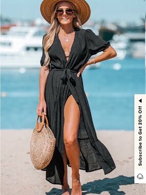 Cupshe Black Puff Sleeve Swim Coverup